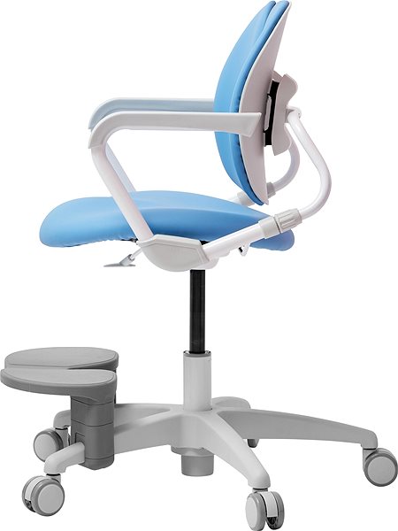 Gyerek íróasztal szék 3DE Duorest Milky kék lábtartóval Oldalnézet