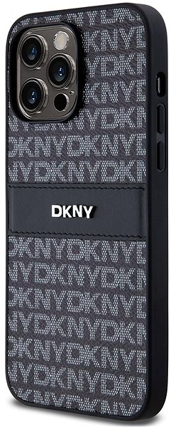 Telefon tok DKNY Repeat Pattern Tonal Stripe iPhone 14 Pro fekete PU bőr tok ...
