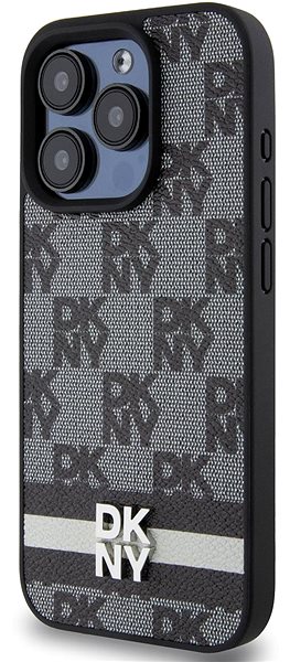 Telefon tok DKNY Checkered Pattern and Stripe iPhone 14 Pro fekete PU bőr tok ...