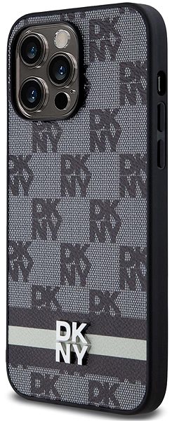 Telefon tok DKNY Checkered Pattern and Stripe iPhone 15 Pro Max fekete PU bőr tok ...