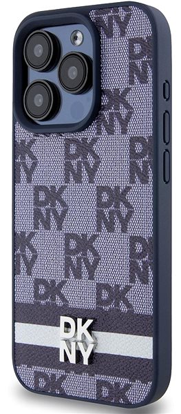 Telefon tok DKNY Checkered Pattern and Stripe iPhone 15 Pro kék PU bőr tok ...