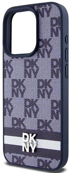 Telefon tok DKNY Checkered Pattern and Stripe iPhone 15 Pro kék PU bőr tok ...