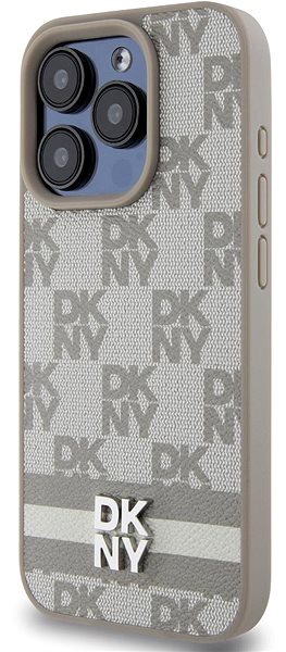 Telefon tok DKNY Checkered Pattern and Stripe iPhone 14 Pro bézs PU bőr tok ...
