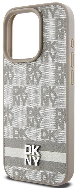 Telefon tok DKNY Checkered Pattern and Stripe iPhone 15 Pro bézs PU bőr tok ...