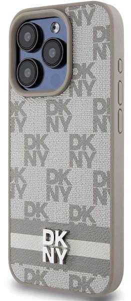 Telefon tok DKNY Checkered Pattern and Stripe iPhone 15 Pro Max bézs PU bőr tok ...