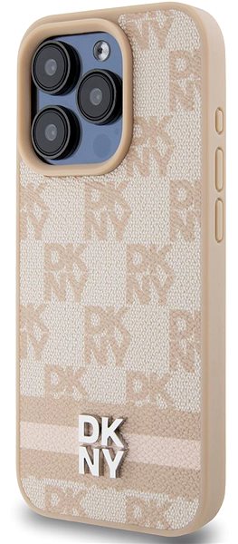 Telefon tok DKNY Checkered Pattern and Stripe iPhone 15 Pro rózsaszín PU bőr tok ...