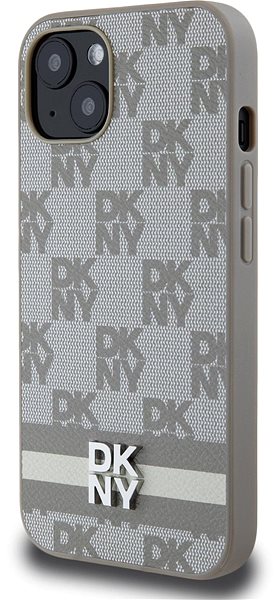 Telefon tok DKNY Checkered Pattern and Stripe iPhone 13 bézs PU bőr tok ...