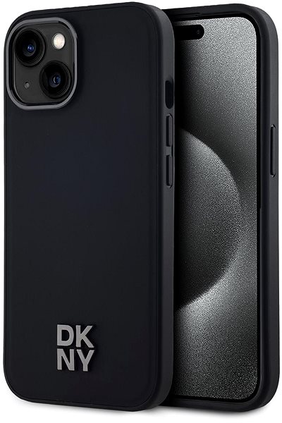 Handyhülle DKNY PU Leather Stack Logo Magsafe Backcover für das iPhone 15 Black ...