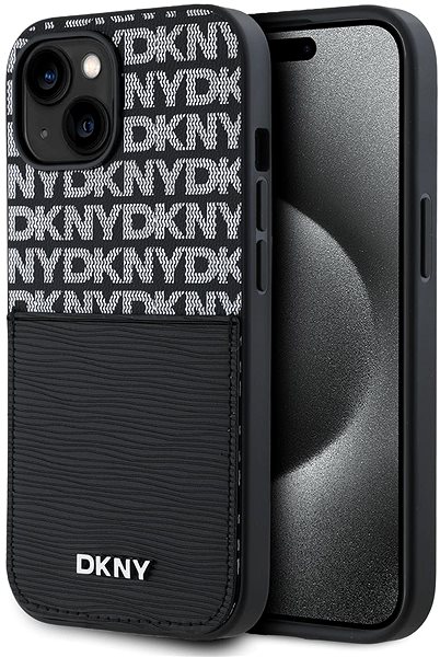 Handyhülle DKNY PU Leather Repeat Pattern Card Pocket Backcover für das iPhone 15 Black ...