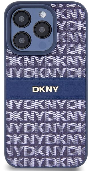Telefon tok DKNY Repeat Pattern Tonal Stripe iPhone 15 Pro kék PU bőr tok ...