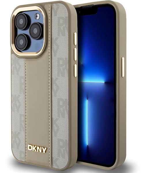 Handyhülle DKNY PU Leather Checkered Pattern Magsafe Backcover für das iPhone 15 Pro Max Beige ...