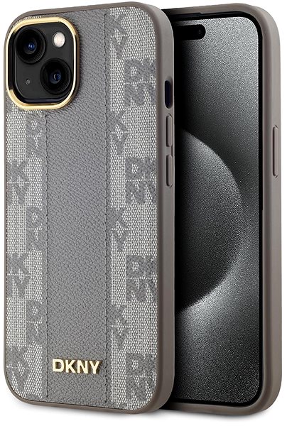 Handyhülle DKNY PU Leather Checkered Pattern Magsafe Backcover für das iPhone 15 Beige ...