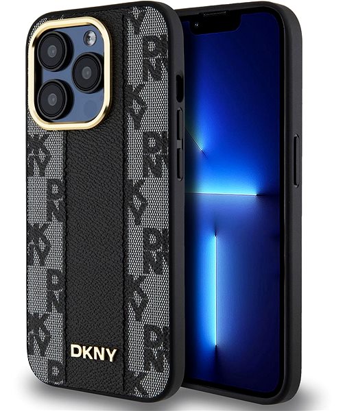 Telefon tok DKNY PU Leather Checkered Pattern iPhone 15 Pro Max Magsafe fekete tok ...