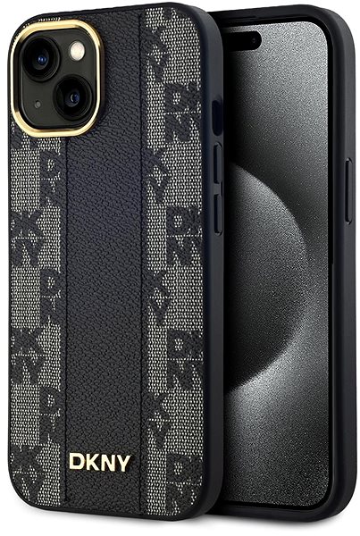 Telefon tok DKNY PU Leather Checkered Pattern iPhone 15 Magsafe fekete tok ...