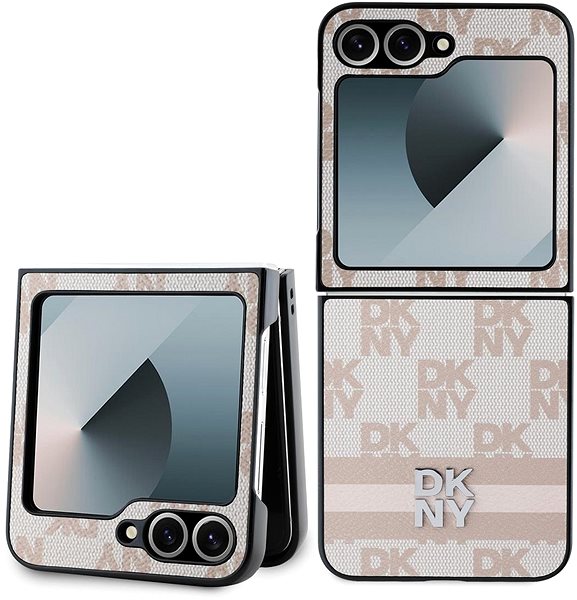 Handyhülle DKNY PU Leder Karo-Muster und Streifen Hülle für Samsung Galaxy Z Flip6 Rosa ...
