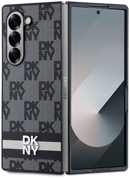 Handyhülle DKNY PU Leather Checkered Pattern and Stripe Back Cover für das Samsung Galaxy Z Fold6 Black ...