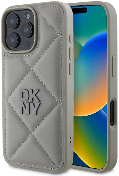 Handyhülle DKNY PU Leather Quilted Stack Logo Back Cover für das iPhone 16 Pro Max Grey ...