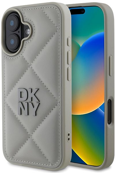 Handyhülle DKNY PU Leather Quilted Stack Logo Back Cover für das iPhone 16 Grey ...