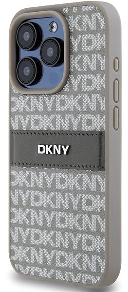 Telefon tok DKNY Repeat Pattern Tonal Stripe iPhone 15 Pro bézs PU bőr tok ...