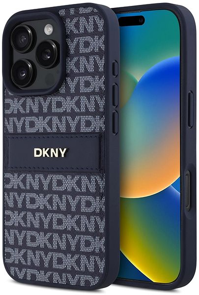 Handyhülle DKNY PU Leather Repeat Pattern Tonal Stripe Back Cover für das iPhone 16 Pro Blue ...