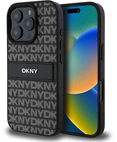 Telefon tok DKNY PU Leather Repeat Pattern Tonal Stripe iPhone 16 Pro Max Black tok ...