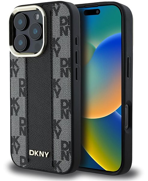 Handyhülle DKNY PU Leather Checkered Pattern Magsafe Back Cover für das iPhone 16 Pro Max Black ...