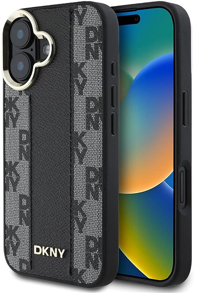 Handyhülle DKNY PU Leather Checkered Pattern Magsafe Back Cover für das iPhone 16 Black ...