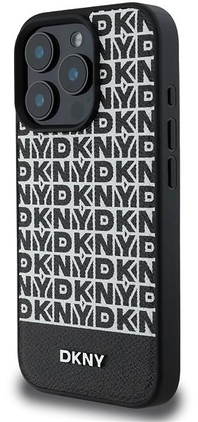 Handyhülle DKNY PU Leather Repeat Pattern Bottom Stripe MagSafe Back Cover für das iPhone 16 Pro Max Black ...