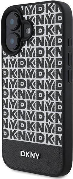 Handyhülle DKNY PU Leather Repeat Pattern Bottom Stripe MagSafe Back Cover für das iPhone 16 Plus Black ...