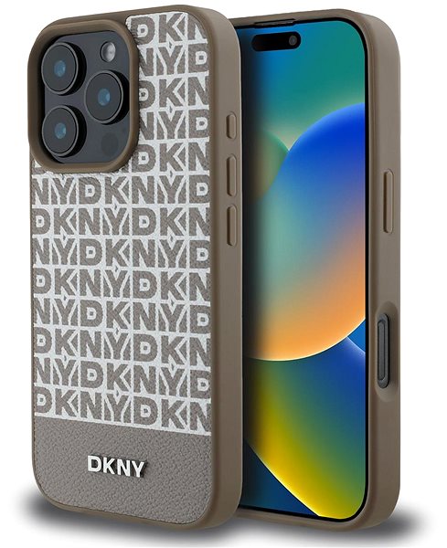 Handyhülle DKNY PU Leather Repeat Pattern Bottom Stripe MagSafe Back Cover für das iPhone 16 Pro Max Brown ...
