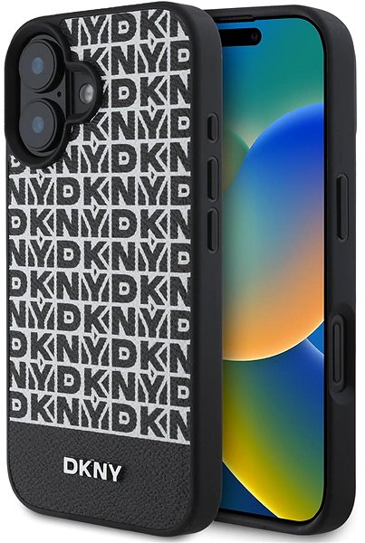 Kryt na mobil DKNY PU Leather Repeat Pattern Bottom Stripe MagSafe Zadný Kryt pre iPhone 16 Black ...