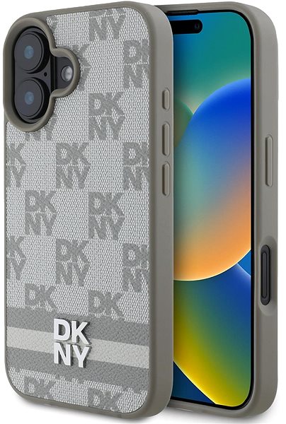 Kryt na mobil DKNY PU Leather Checkered Pattern and Stripe Zadní Kryt pro iPhone 16 Beige ...