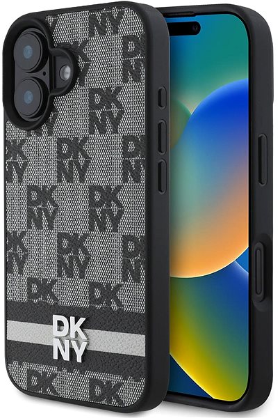 Handyhülle DKNY PU Leather Checkered Pattern and Stripe Back Cover für das iPhone 16 Black ...