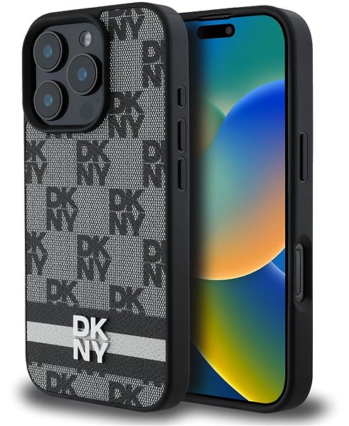 Telefon tok DKNY PU Leather Checkered Pattern and Stripe iPhone 16 Pro Black tok ...