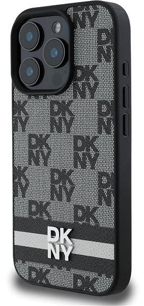 Telefon tok DKNY PU Leather Checkered Pattern and Stripe iPhone 16 Pro Black tok ...