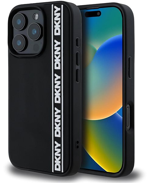 Handyhülle DKNY 3D Rubber Repeat Logo Line Back Cover für das iPhone 16 Pro Max Black ...