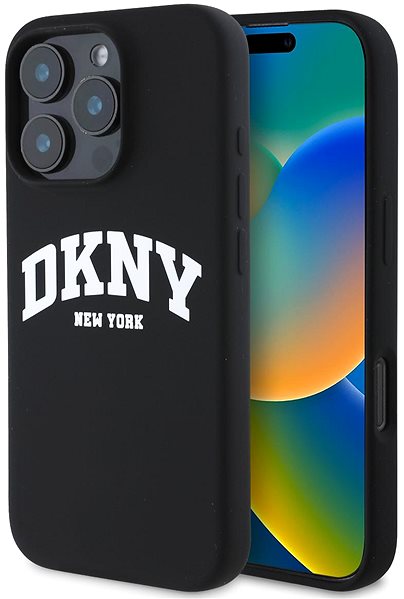 Handyhülle DKNY Liquid Silicone Arch Logo MagSafe Back Cover für das iPhone 16 Pro Max Black ...