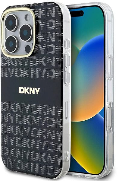 Handyhülle DKNY PC/TPU Repeat Pattern Tonal Stripe Magsafe Back Cover für das iPhone 16 Pro Black ...