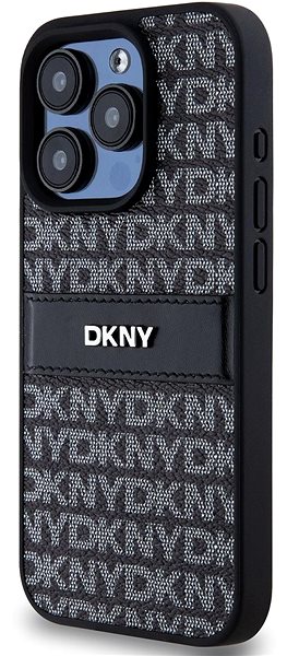 Telefon tok DKNY Repeat Pattern Tonal Stripe iPhone 15 Pro fekete PU bőr tok ...