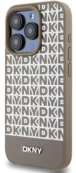 Telefon tok DKNY Repeat Pattern Bottom Stripe iPhone 13 Pro barna PU bőr MagSafe tok ...