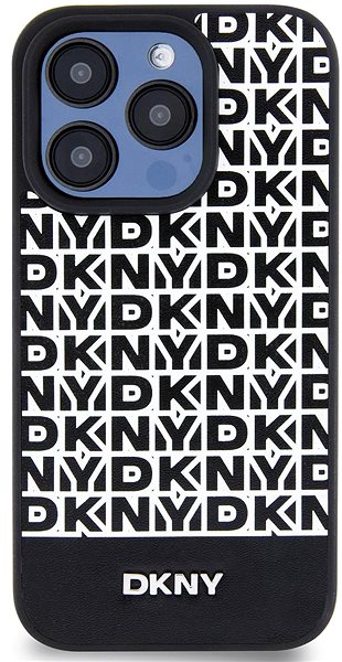 Handyhülle DKNY PU Leather Repeat Pattern Bottom Stripe MagSafe Back Cover für iPhone 15 Pro Black ...