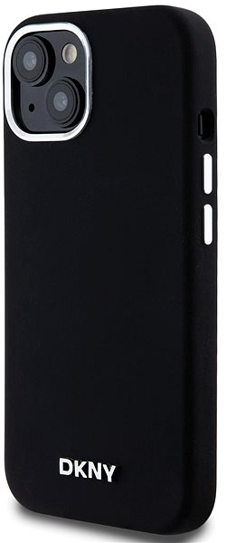 Handyhülle DKNY Liquid Silicone Silver Metal Logo Magsafe Back Cover für iPhone 15 Black ...