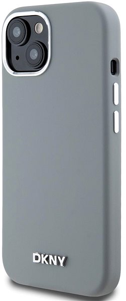 Handyhülle DKNY Liquid Silicone Silver Metal Logo Magsafe Back Cover für iPhone 15 Grey ...