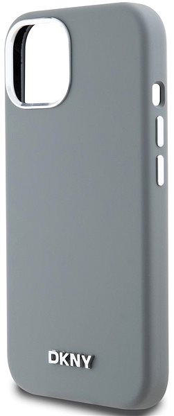 Telefon tok DKNY Liquid Silver Metal Logo iPhone 15 szürke szilikon MagSafe tok ...