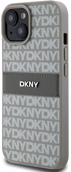 Telefon tok DKNY Repeat Pattern Tonal Stripe iPhone 15 bézs PU bőr tok ...