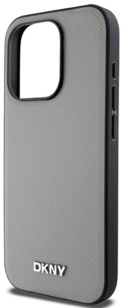 Handyhülle DKNY PU Leather Silver Metal Logo Magsafe Back Cover für das iPhone 15 Pro Grey ...