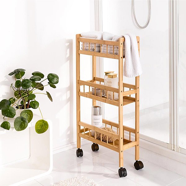 Shelving Unit DM Hausfrau Bamboo shelf on wheels, narrow ...