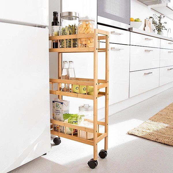 Shelving Unit DM Hausfrau Bamboo shelf on wheels, narrow ...