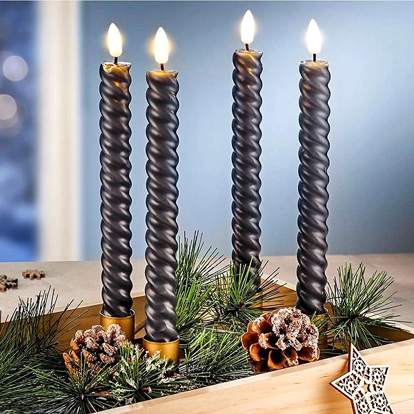 LED candle DM Hausfrau LED wax candles Twist, 4 pcs, anthracite .