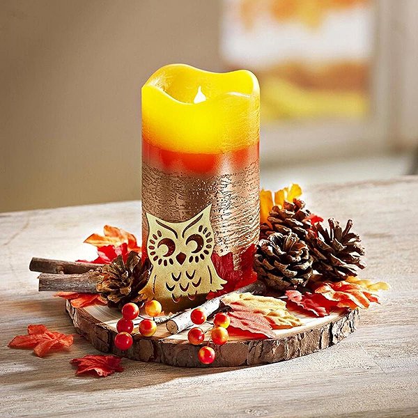 LED candle DM Hausfrau Decorative set with LED candle Autumn light .